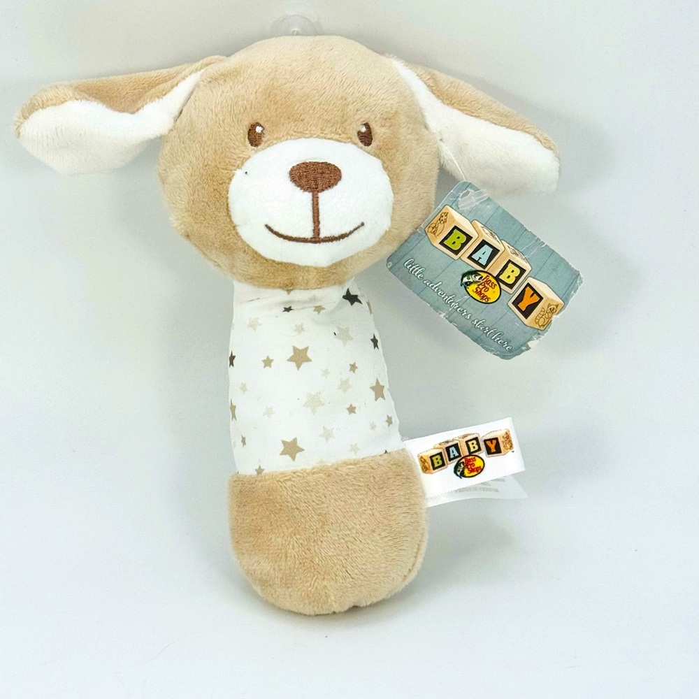 Bass Pro Shops Baby Puppy Dog Rattle Grabber Plush 6 Inch Tan Stars 2022 W/Tag